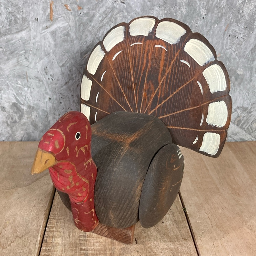 Handmade Hand Painted Wood Turkey Figure Thanksgiving
